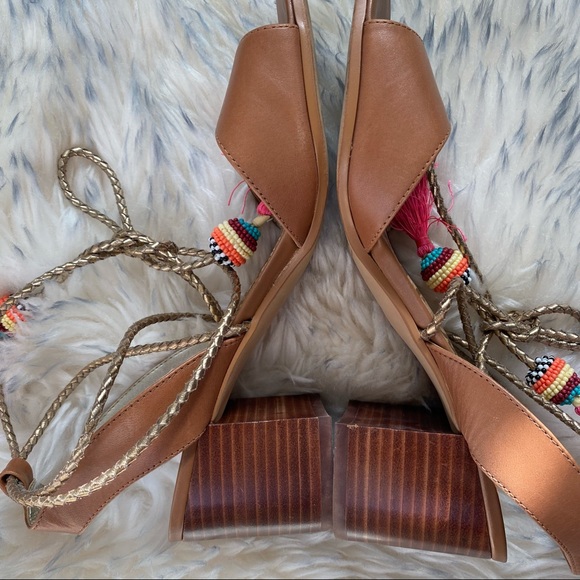 Sam Edelman Women’s Brown Block Heel Beaded Sandals Size 7 Beaded Tassel - Picture 12 of 16